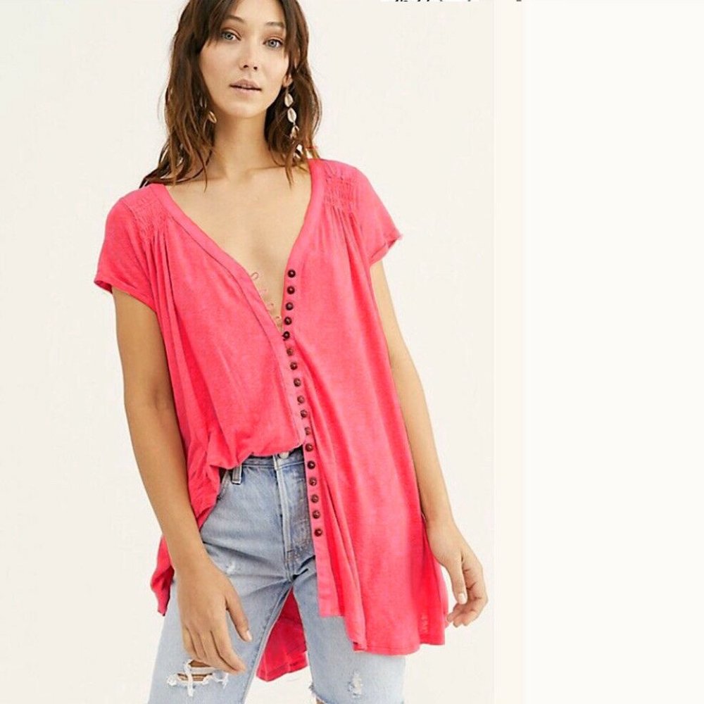 NWT Free People linen blend button front swing tunic